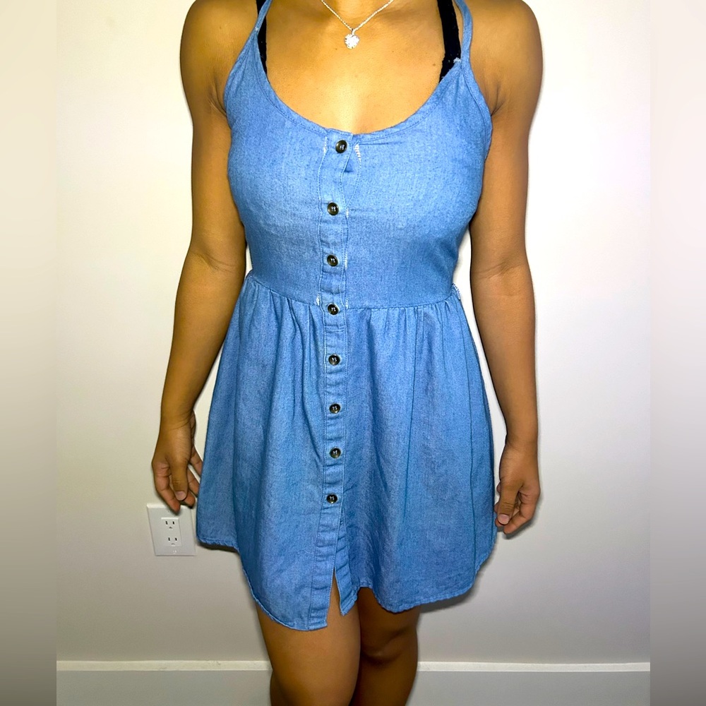 Casual Button-Front Chambray Dress